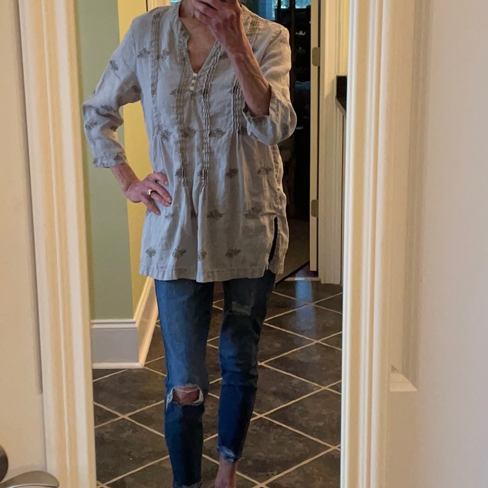 CYNTHIA ROWLEY GRAY LINEN TUNIC sz MEDIUM - Picture 2 of 9